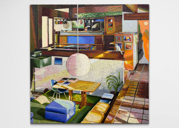 JJ Manford Evening at The Ray Kappe House, 2025 Oil stick, oil pastel, and flashe on burlap over canvas 60 x 60 in 152.4 x 152.4 cm
