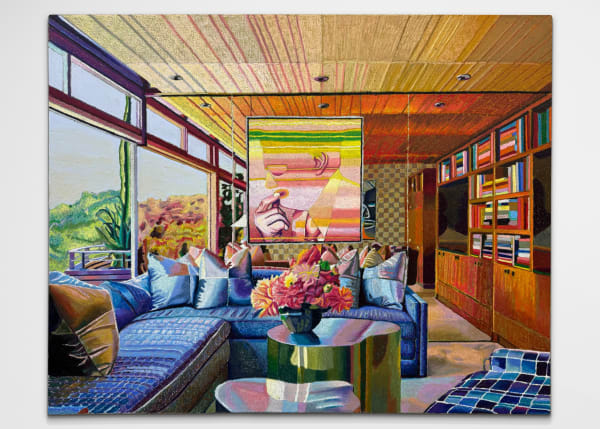 JJ Manford The Rainbow House with Ed Paschke (Lautner's Garcia House, Mulholland Drive) , 2025 Oil stick, oil pastel and flashe on linen 40 x 50 in 101.6 x 127 cm