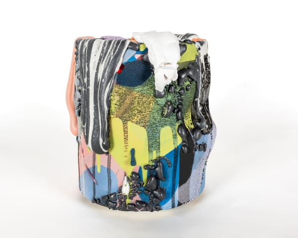 Brian Rochefort Vas III, 2025 Ceramic, glaze, glass fragments 10 ¼ x 10 ½ x 10 ½ in 26 x 26.7 x 26.7 cm