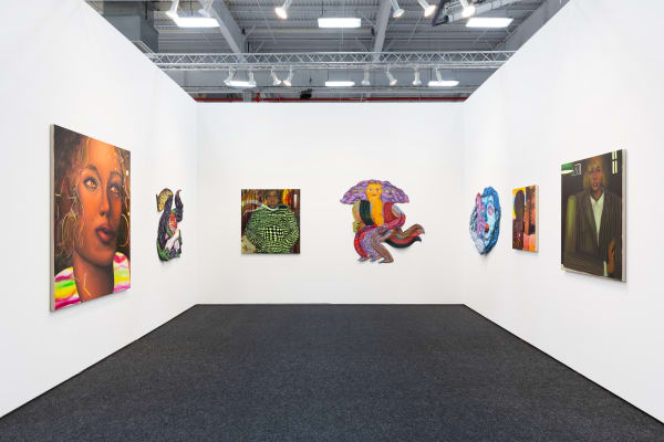 Installation view of Coady Brown and Maria A. Guzmán Capron's works in Booth 6.02 at NADA NY