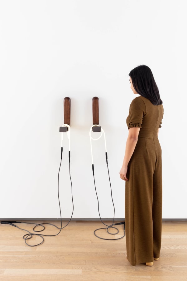 Cammie Staros Thin Air, 2021 Walnut and neon 25 x 15 1/2 x 17 in 63.5 x 39.4 x 43.2 cm