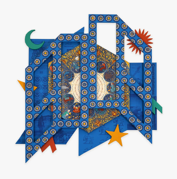Kour Pour, Birth Chart (Finding My Way Home), 2024, acrylic and block ink on shaped canvases, 146 × 145 × 8 cm. Courtesy: the artist and Nazarian / Curcio