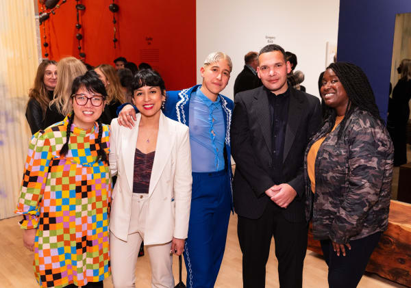 SECA awardees (from left) Cathy Lu, Maria A. Guzmán Capron, Marcel Pardo Ariza, Gregory Rick, and Binta Ayofemi at the SFMOMA exhibition