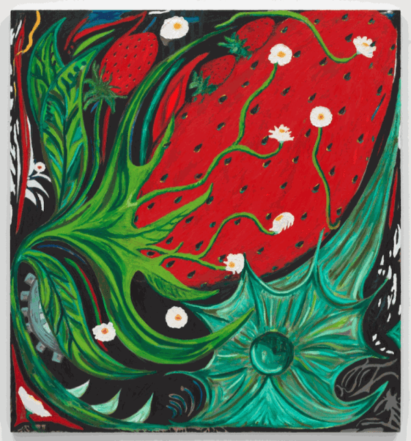 Daniel Gibson, Strawberry Tomb, 2021. Oil on Linen, 60 x 56 inches. Courtesy of Almine Rech.