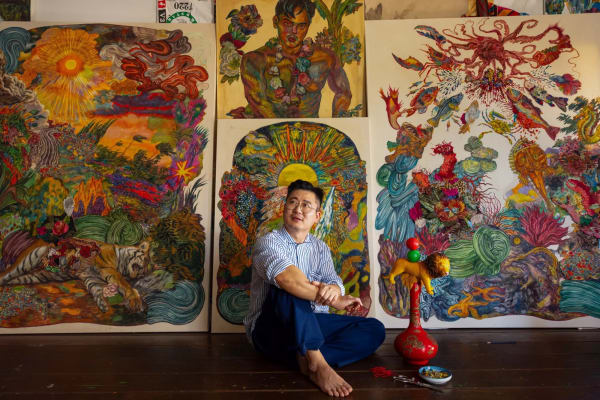 Artist Ken Gun Min explores identity and cultural assimilation in Los Angeles in his new show “Sweet Discipline From Koreatown,” opening Nov. 11 at Shulamit Nazarian gallery. (Jay L. Clendenin / Los Angeles Times)