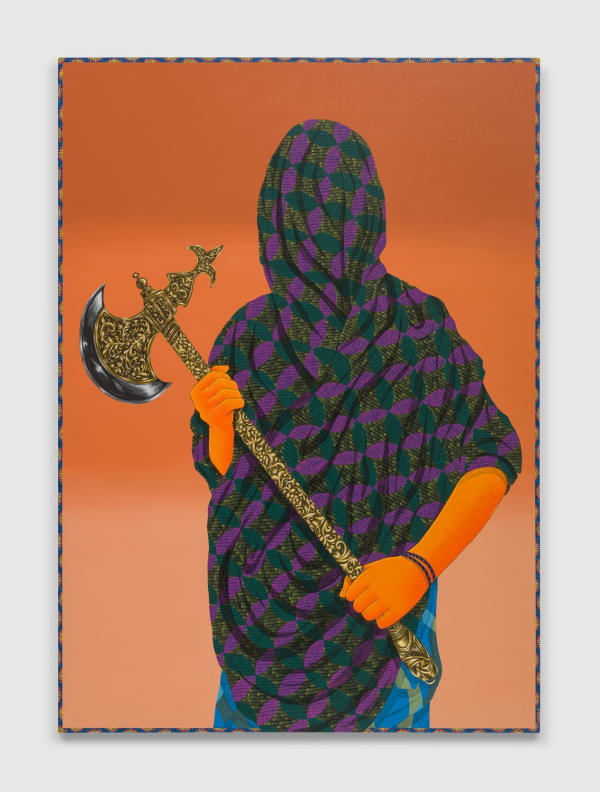 Amir H. Fallah, Defender, 2022. Acrylic on canvas, 84 x 60 in.