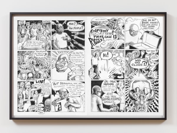 TRENTON DOYLE HANCOCK PRESENTS THE MOUNDVERSE, CHAPTER 2: VEGANISM, 2020 Page 03 & 04 from suite of 19 framed drawings Ink on paper Each page: 24 x 36 in / 61 x 91.4 cm