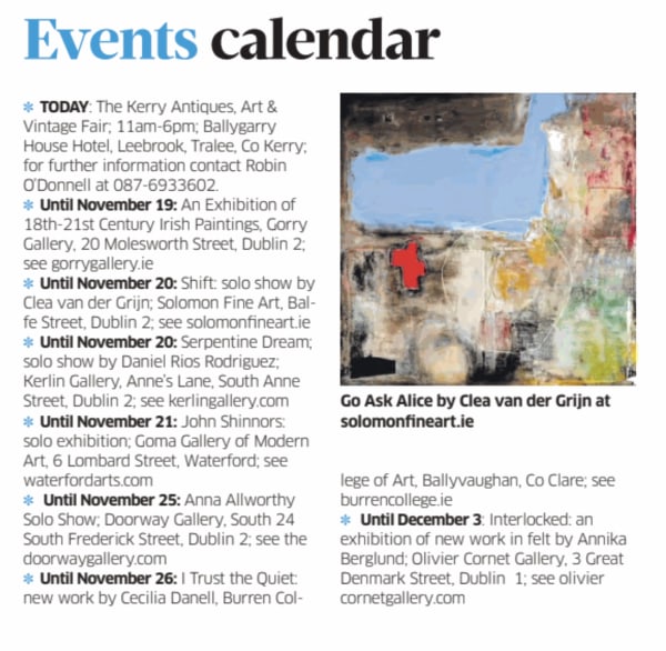 Sunday Business Post: Events calendar 