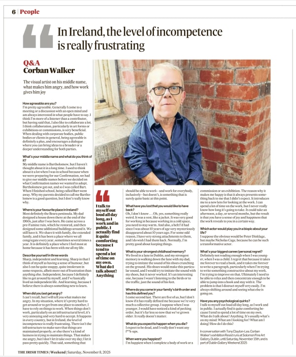 IRISH TIMES: Q&A WITH CORBAN WALKER