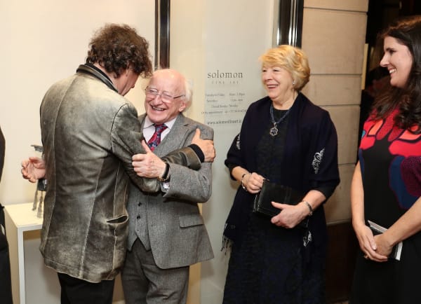 Stephen Rea greets President Higgins & Sabina Higgins