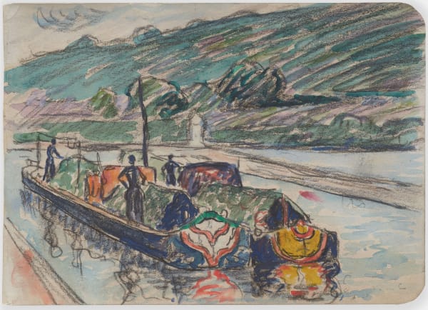 Paul Signac Péniches sur la Seine, c.1910 Stamped lower right P Signac Watercolour and gouache with black chalk 11.2 x 15.6 cm 4 7/16 x 6 1/8 inches