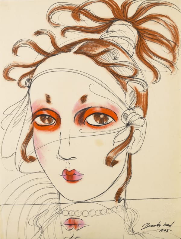 5 Al140 Beautyhead 1968 Markerandoilpastel 23 75X18In Reich 02