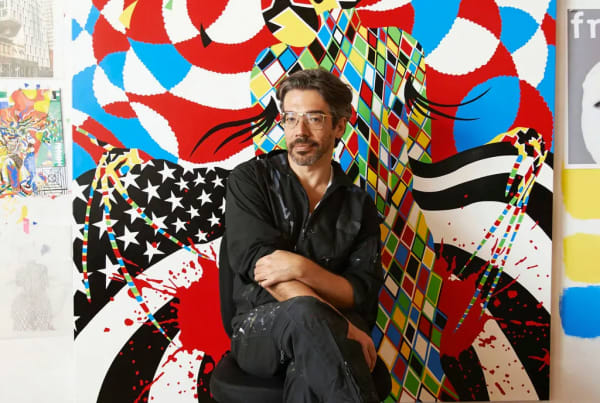 Eli Sudbrack, also known as AVAF, at his studio in Ridgewood, Queens.Credit...Peter Ash Lee for The New York Times