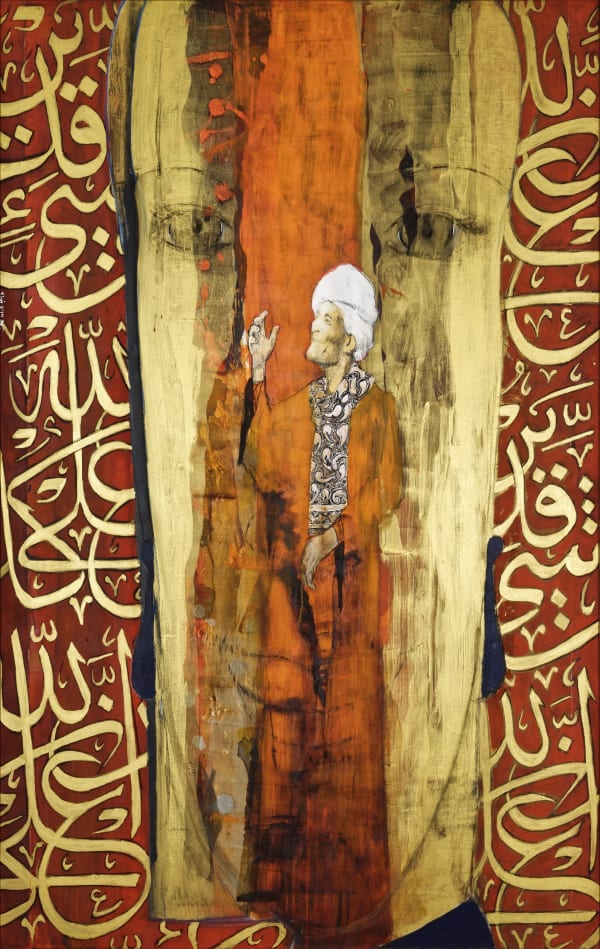 Red Sufi Singer, Mix Media on Canvas, 220 X 149 cm, 2014