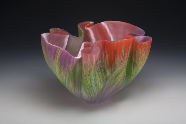 'Altea' Galss Sculpture unique piece filet-de-verre (fused and thermo-formed coloured glass threads) Signed 'Z' on base