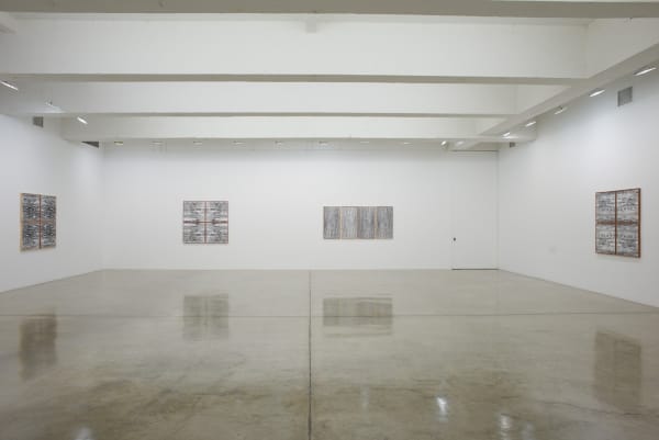 Lisa Oppenheim installation view, wood cut photographs
