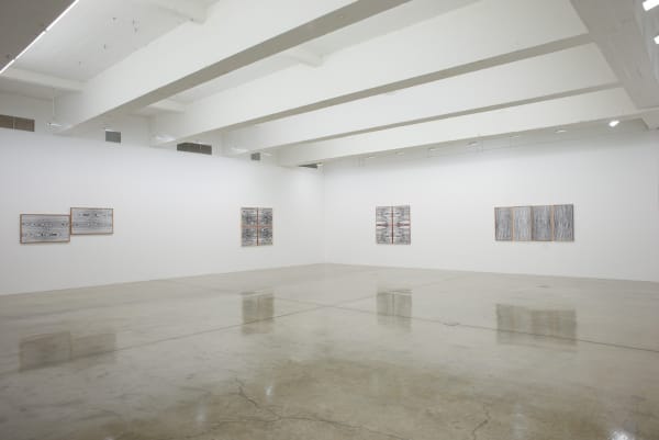 Lisa Oppenheim installation view, wood cut photographs