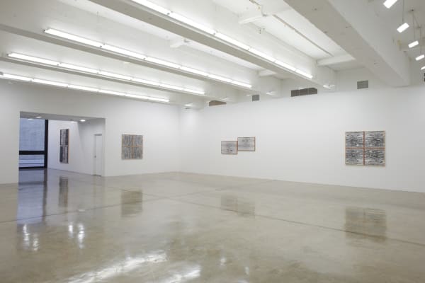 Lisa Oppenheim installation view, wood cut photographs