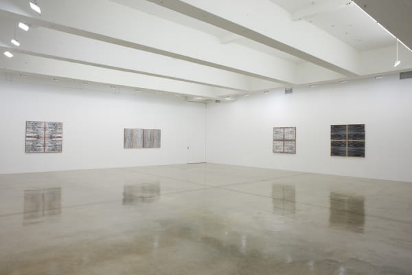 Lisa Oppenheim installation view, wood cut photographs