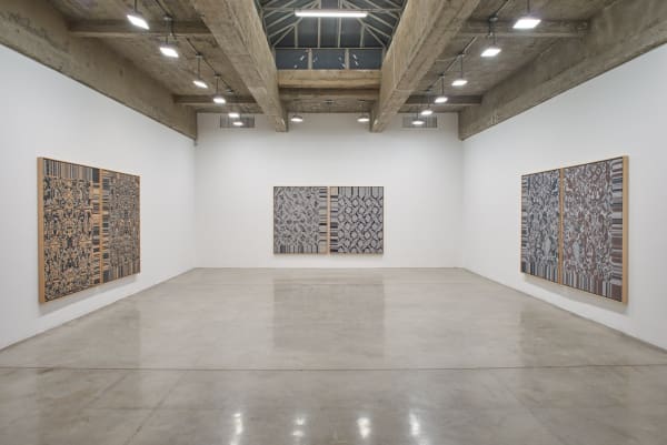 Lisa Oppenheim installation view, jacquard weaves