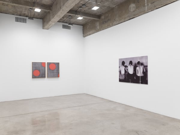 Lisa Oppenheim installation view, women working photographs