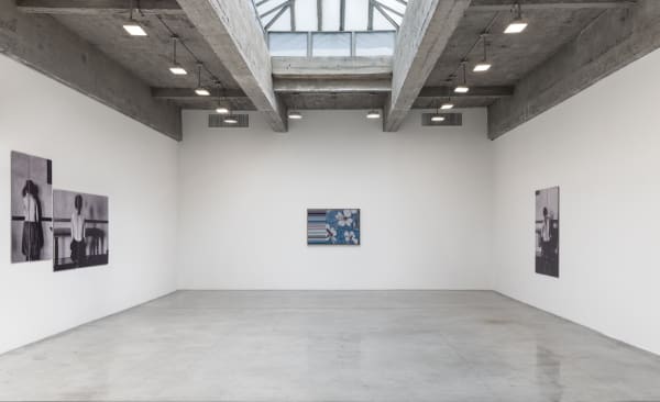 Lisa Oppenheim installation view, flower weaves