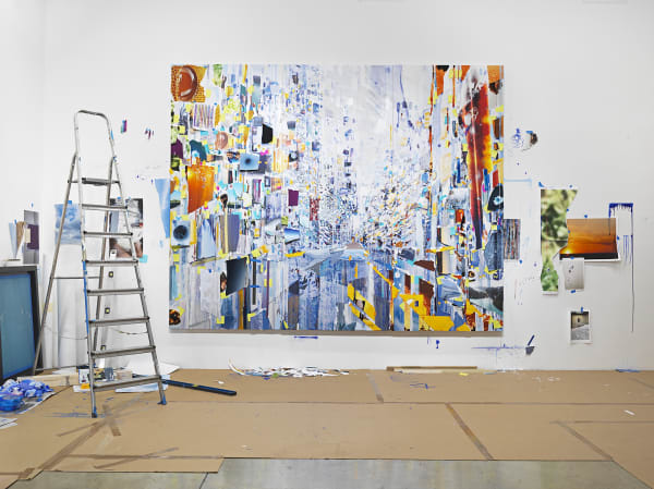 Sarah Sze, large painting with collaged images