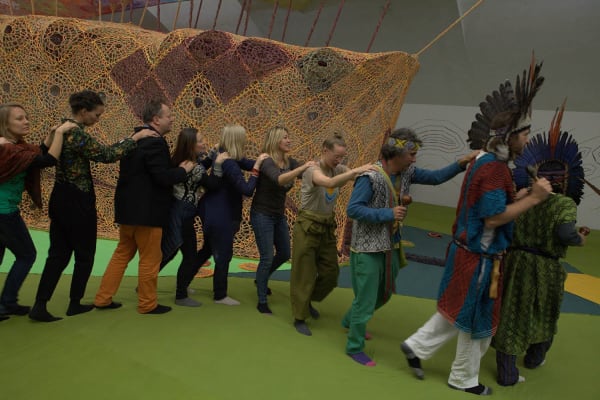 people inside the installation