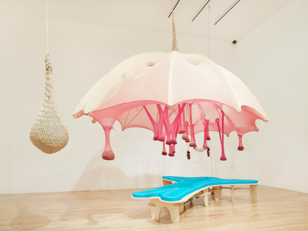 Ernesto Neto installation at the Aspen Art Museum, sculpture with umbrella