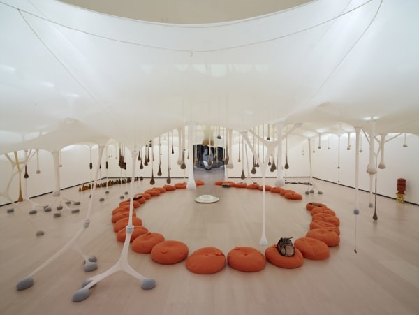 fabric ceiling installation with cushions