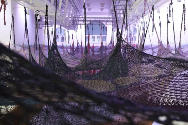 Ernesto Neto crochet hanging installation, walkway for visitors