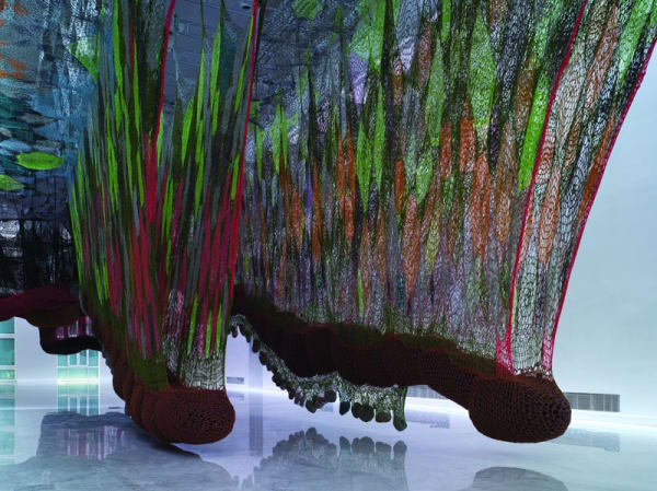 Ernesto Neto crochet hanging installation, walkway for visitors entrance
