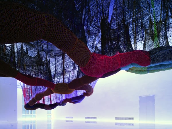 Ernesto Neto crochet hanging installation, walkway for visitors