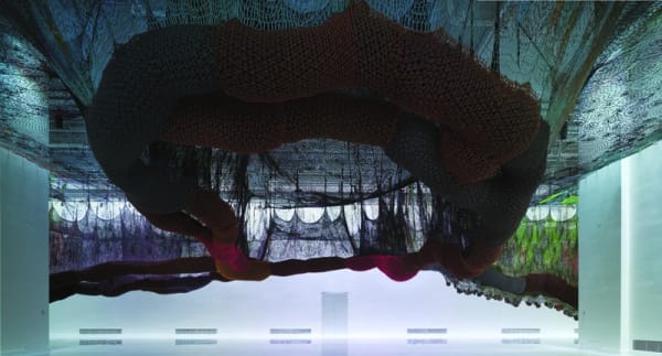 Ernesto Neto crochet hanging installation, walkway for visitors