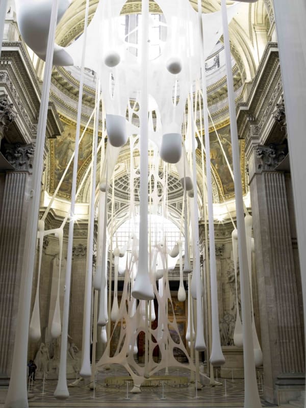 Fabric hanging installation inside Paris Pantheon