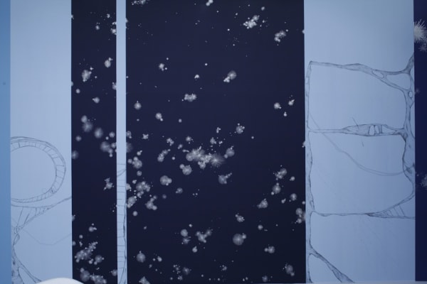 blue room wall painting with bean bags