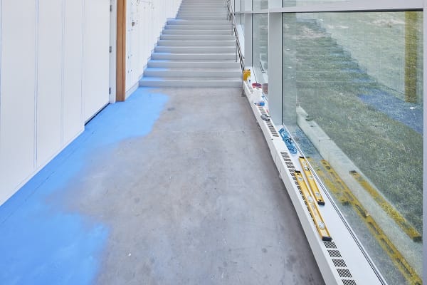 blue chaulk lines on wall
