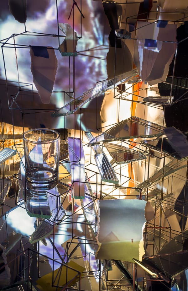 Sarah Sze installation, projections on a desk