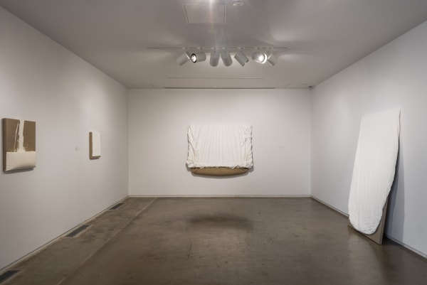 images of installation view paintings hanging on a wall