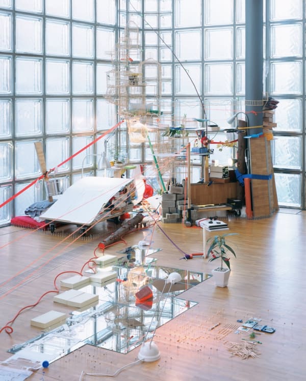 Image of an installation image at Hermes, Tokyo -- multi purpose objects creating a sculpture
