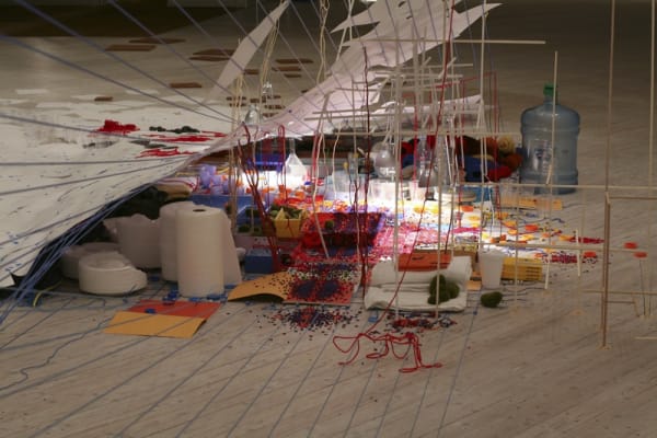 Detail image of a Sarah Sze sculptural installation