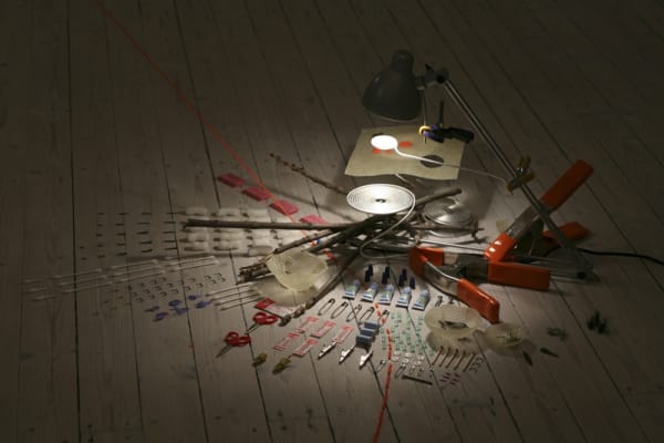 Detail image of a Sarah Sze sculptural installation