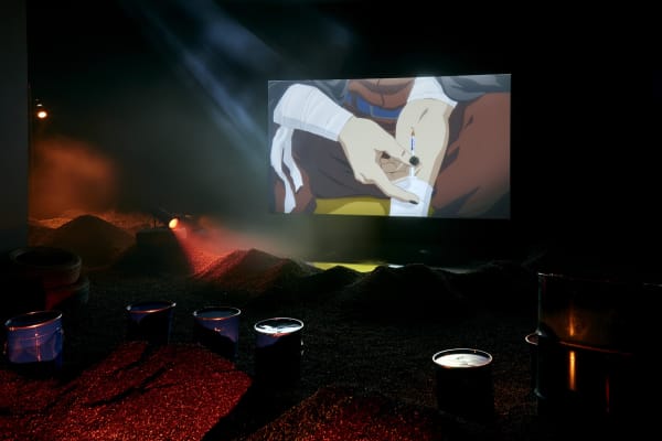 Image of Phil Collins installation with video still