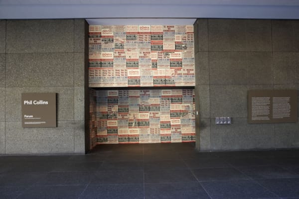 Installation view of entrance to Phil Collins exhibition