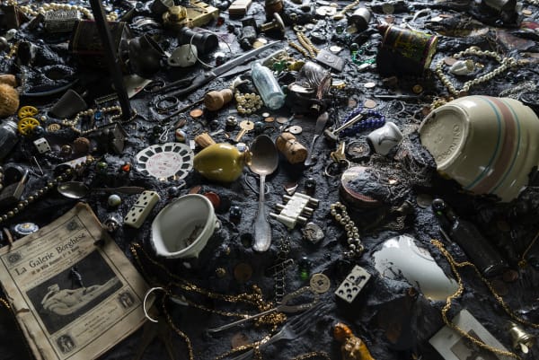 Image of Mark Dion follies at Storm King, tar covered objects