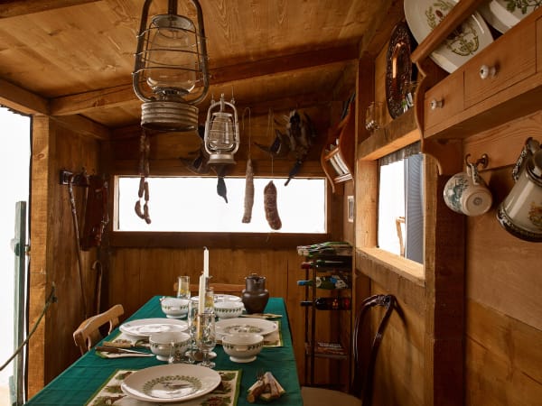 image of inside the follie, table set