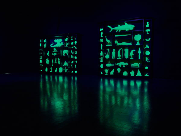 image of Mark Dion sculptures glowing in the dark