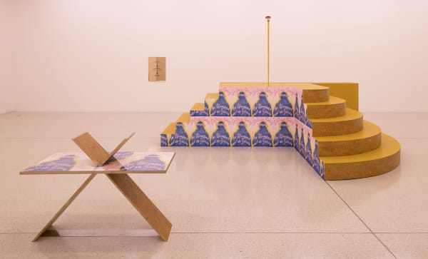 Image of Slavs and Tatars installation of stage and sculptures
