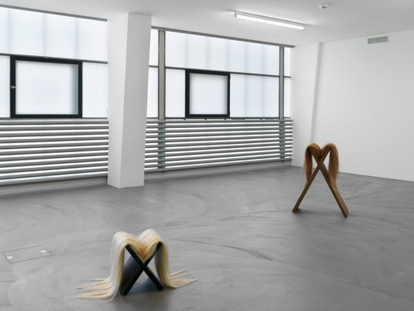 Image of installation view of Slavs and Tatars at Kunsthalle Zurich, hair sculptures