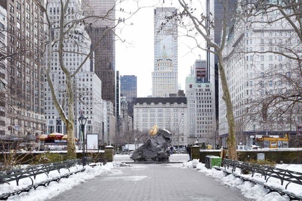 image of Mark Manders tilted bronze head in central park